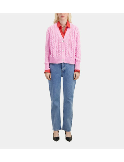 Cardigan Boutonne A Torsades pink