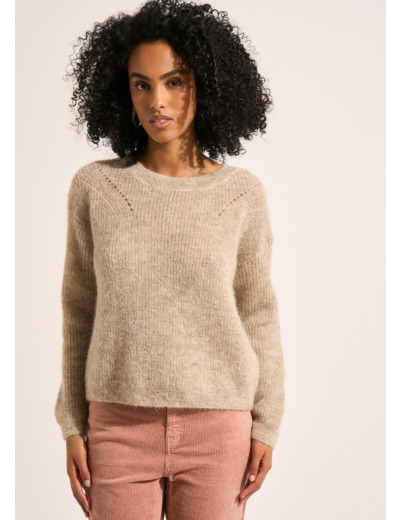 Pull col rond à détails tricotés