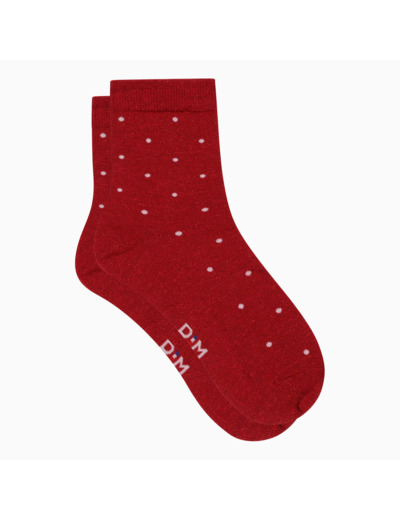 Socquettes femme en lurex brillant Rouge Framboise à pois Madame Dim