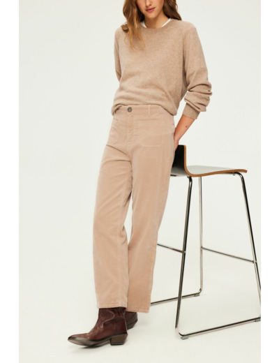 Pantalon droit en velours beige - NANETTE