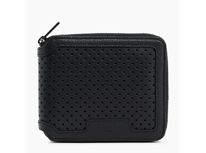 Porte monnaie zip en L Emile en cuir grainé perforé