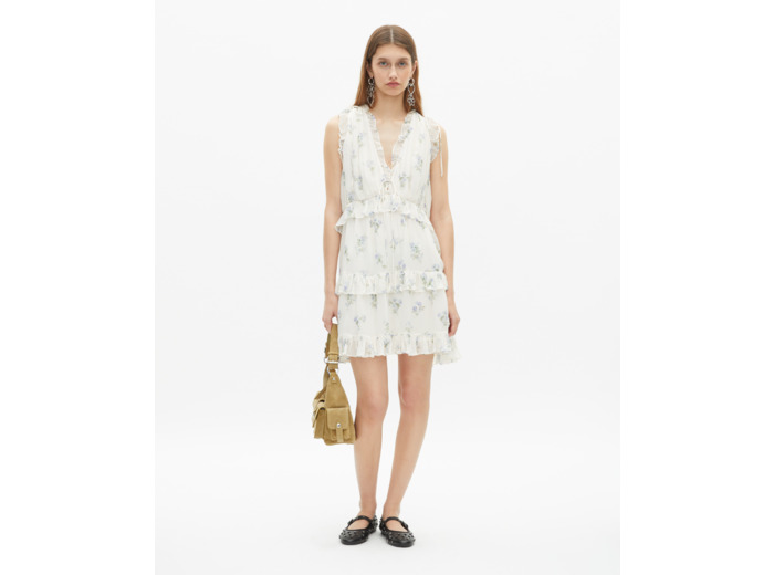 Robe courte à volants imprimé fleuri blanc white