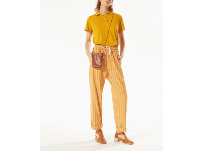 Pantalon large rayures corail