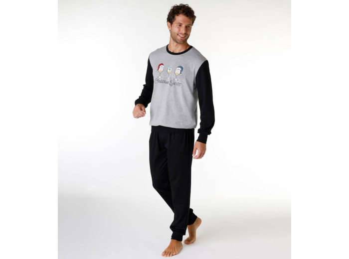 Pyjama long homme en jersey de coton, imprimé Christmas Spirits