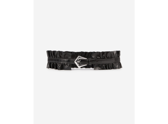Ceinture en cuir large avec fronces black