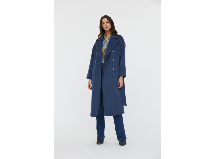 Manteau trench long en lainage avec doublure imprimée