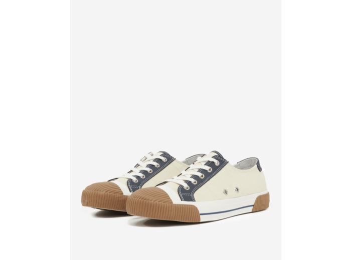 Sneakers Basses En Toile Avec Empiecements En Cuir ecru