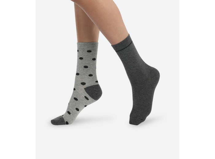 Lot de 2 paires de chaussettes femme Gris à gros pois Dim Coton Style