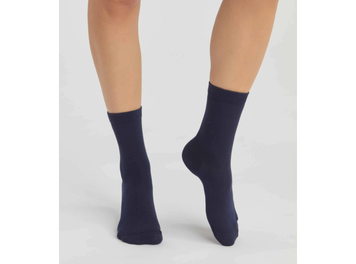 Lot de 2 paires de chaussettes femme en coton bio Bleu Marine Dim Good