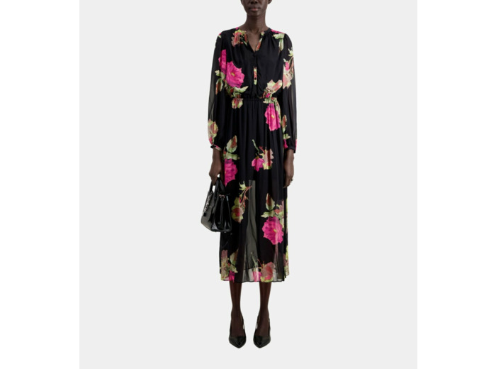 Robe Longue A Motifs Imprimes pink black
