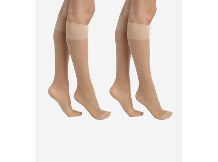 Lot de 2 paires de mi-bas en voile Lycra renforcé Beige Ultra Resist
