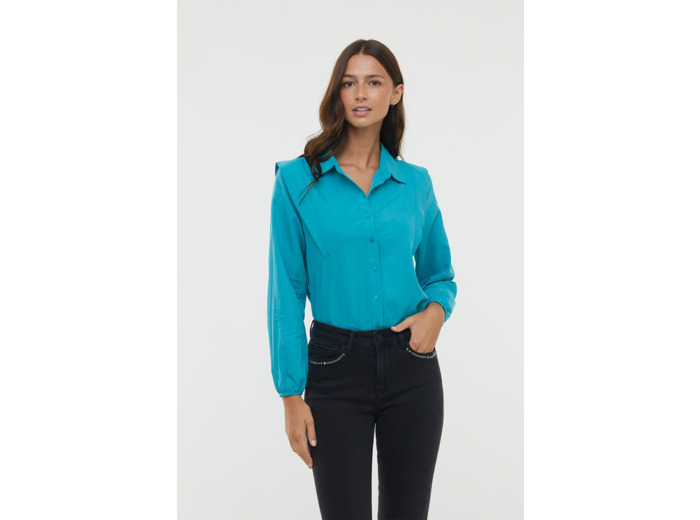 Chemise à découpes, fausses épaulettes, manches longues élastiquées poignets