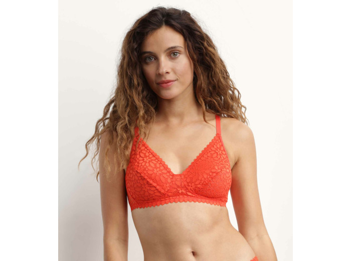 Soutien-gorge triangle sans armature motif floral Rouge Daily Dentelle