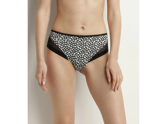 Culotte midi en microfibre et tulle à fleurs Noir Blanc Dim Generous