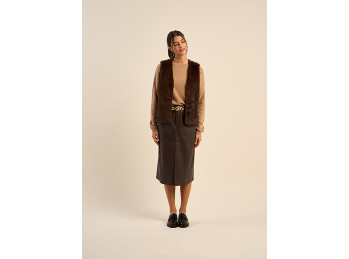 Jupe mi-longue en similicuir