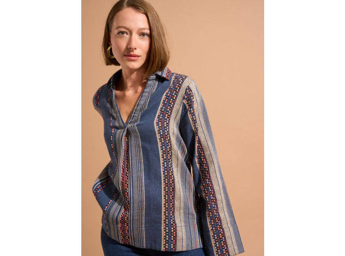Top oversize en coton fantaisie brodé