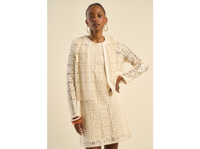 Veste manches longues en dentelle ajourée