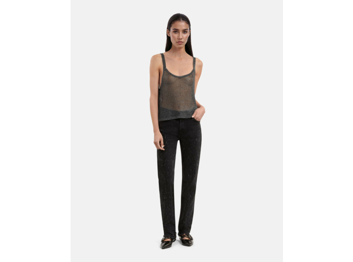 Top a bretelles en cote de maille grey silver