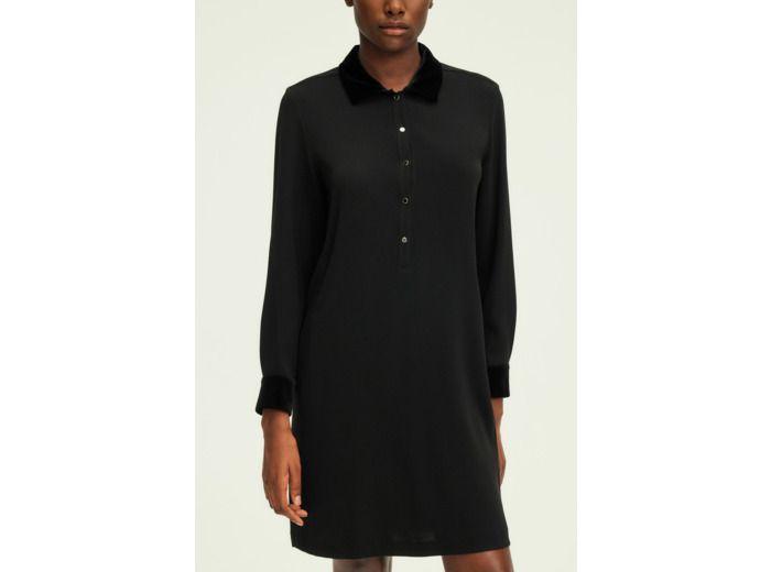 Robe courte à col et manches en velours - SALOI