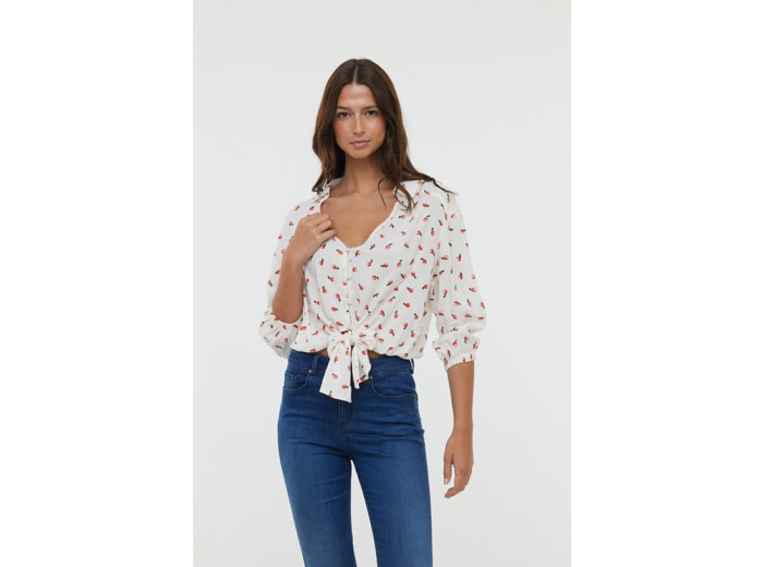 Chemise nouée avec manches 3/4 en viscose imprimé « Oranges »