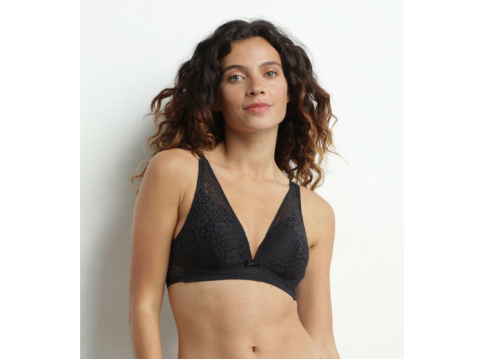 Soutien-gorge foulard en dentelle florale recyclée Noir Sublim