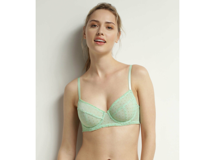 Soutien-gorge emboitant en tulle Vert et pois Lurex Dim Shiny Mesh