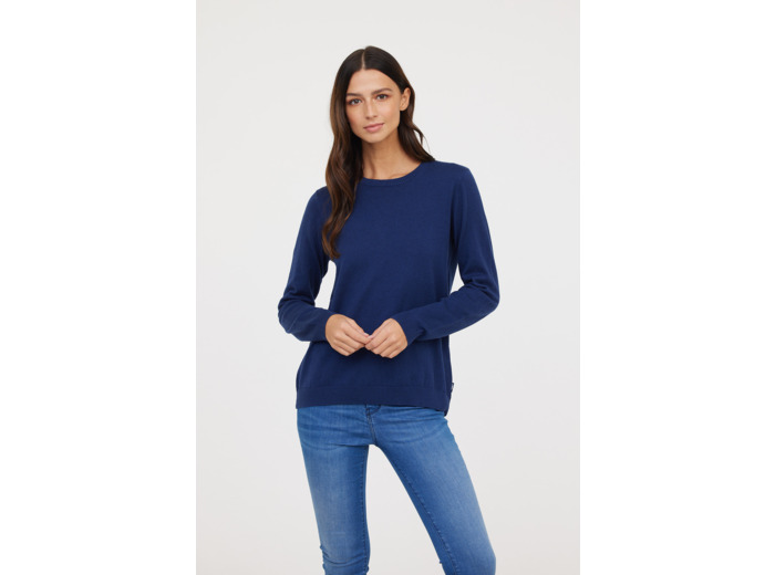 Pull basique col rond en coton bio et laine recyclée