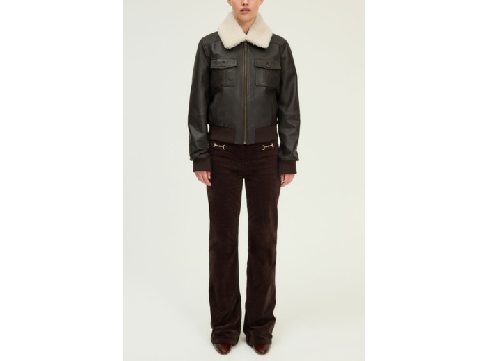 Veste en cuir au col en mouton - NOREA