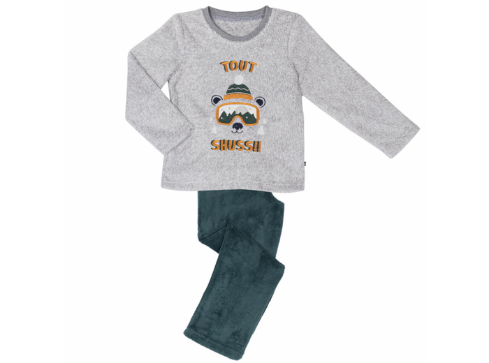 Pyjama garçon TOUT SCHUSS gris chiné/vert