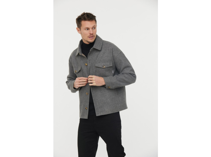 Sur chemise effet drap de laine, poches devant
