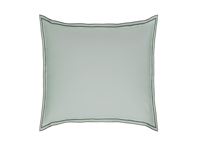 TAIE D'OREILLER | Pure White Percale Lavée - Light Green - Finition Black