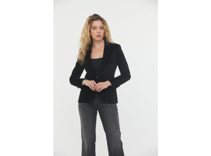 Blazer en velours, un bouton et poches passepoil à rabat