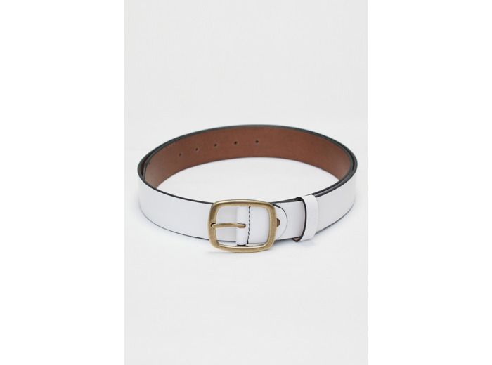 Ceinture en cuir lisse et boucle en argent vieilli