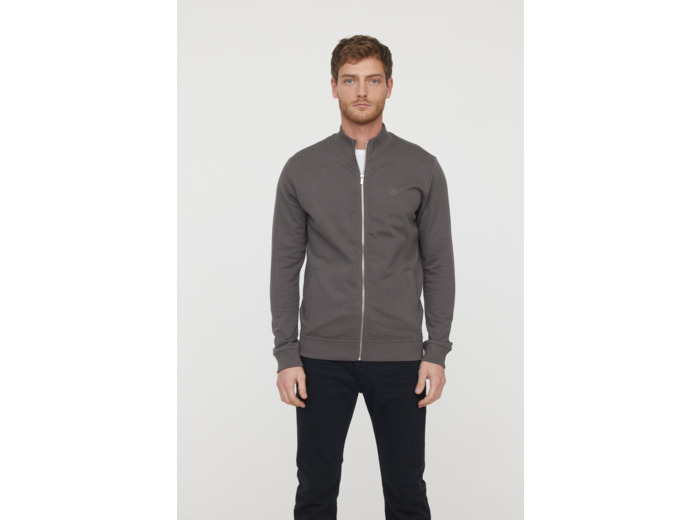 Sweat zippé basique en coton bio gratté et print poitrine