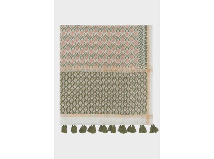 Foulard à pompons en coton et soie - ODIVA