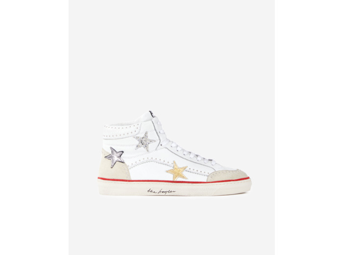 Baskets montantes en cuir blanc avec étoiles white
