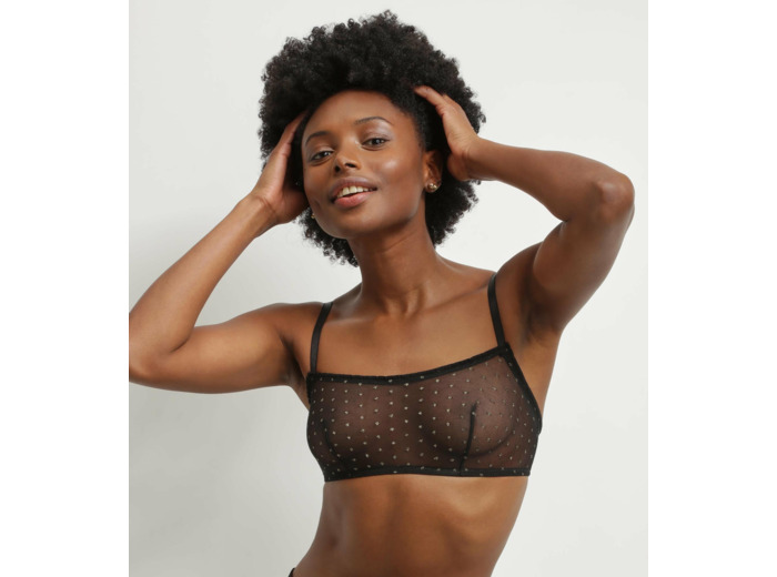 Bralette femme en tulle translucide Noir et pois Lurex Dim Shiny Mesh