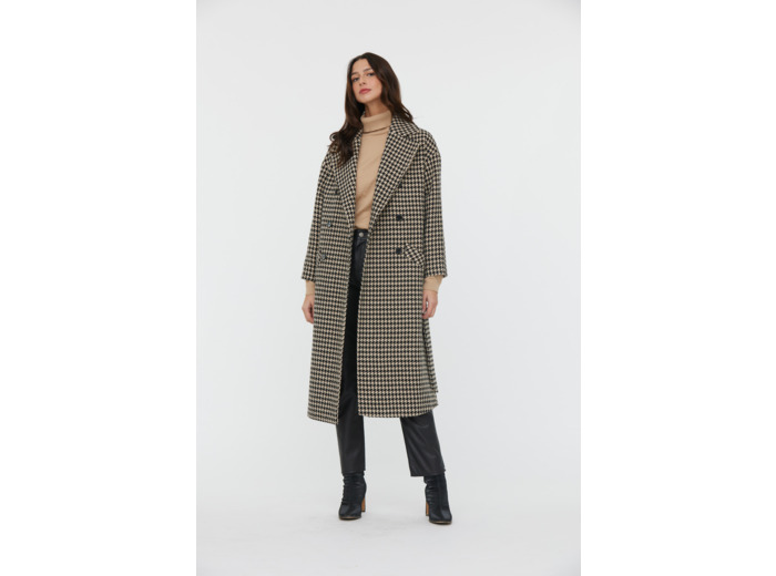 Manteau trench long en pied de poule