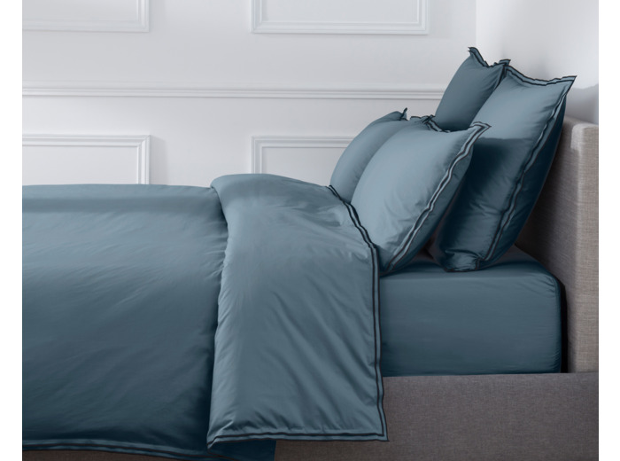HOUSSE DE COUETTE | Pure White Percale Lavée - Blue - Finition Black