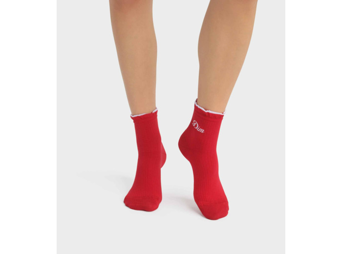 Chaussettes femme made in France en coton Rouge à volants Madame Dim