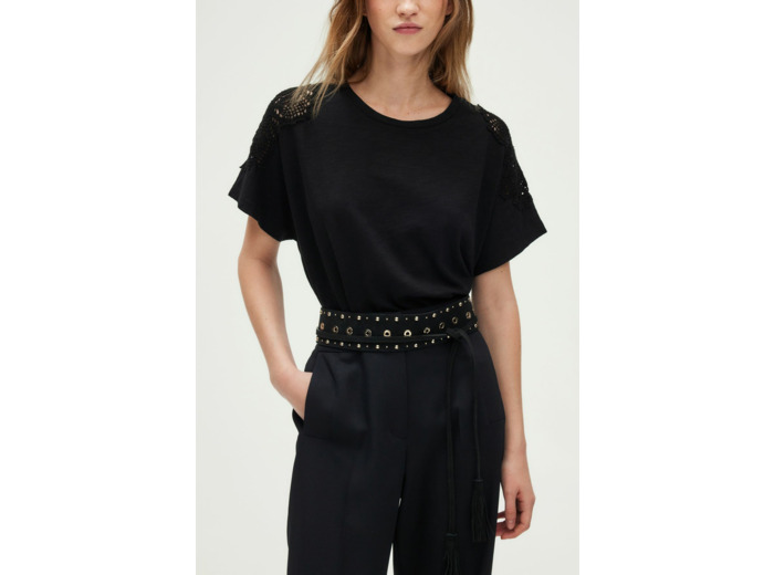 T-shirt large en coton et broderies - GRACIEL