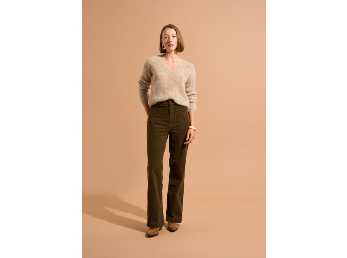 Pantalon large en velours de coton 700 raies taille haute