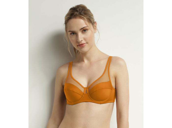 Soutien-gorge à armatures en microfibre et tulle Marron Dim Generous