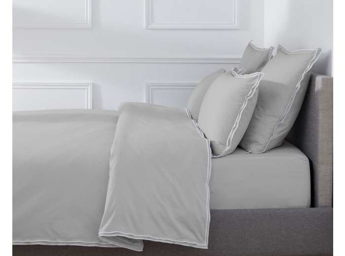 HOUSSE DE COUETTE | Pure White Percale Lavée - Light Grey - Finition White