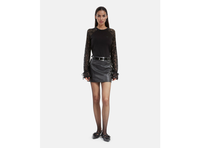 T-shirt manches longues en dentelle black washed