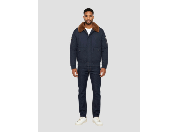 Blouson pilote avec col imitation fausse fourrure amovible