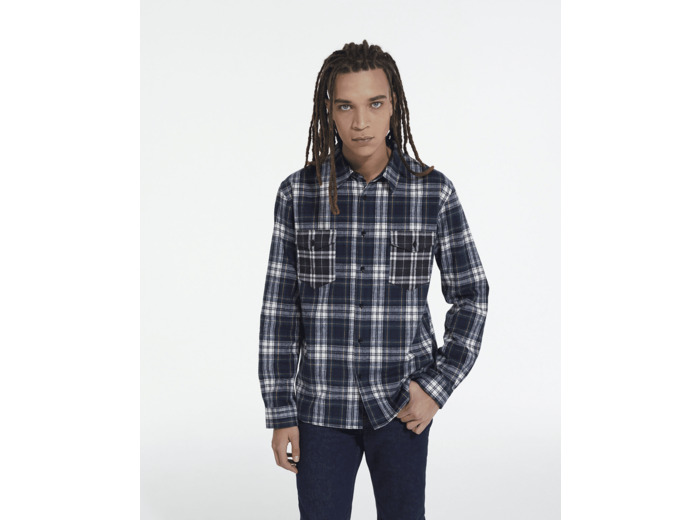 Chemise Droite A Carreaux Poches Contrastees bottle green