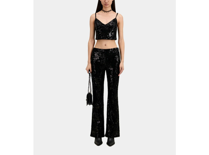 Pantalon Noir En Velours Avec Sequins black