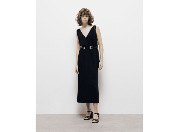 Robe Longue Avec Details Dentelles black