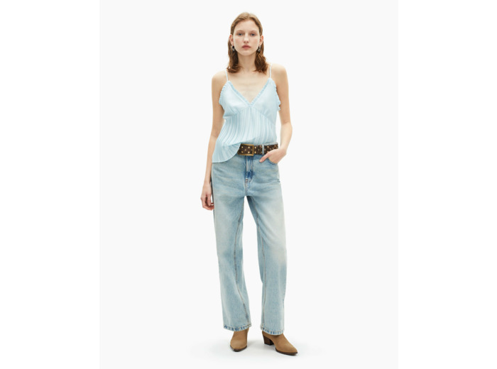 Top a bretelles bas plisse baby blue